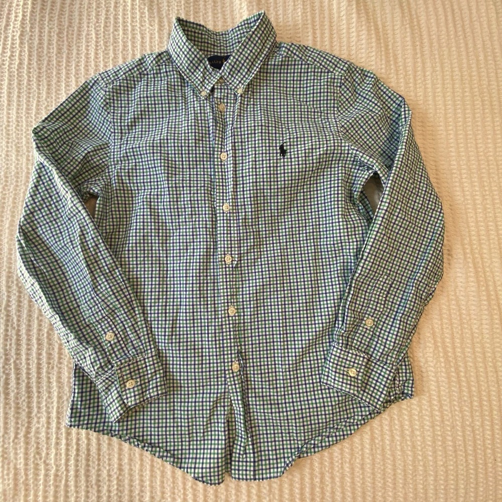 Polo Ralph Lauren Dress Shirt, Blue/Green  Oxford Long‎ Sleeve, Youth Large
